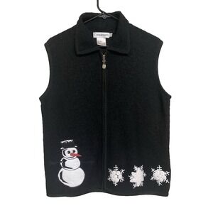 100%‎ Wool Embroidered Winter Holiday Vest Women's M Black Compliments